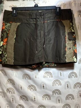 Womens Olive Green Skort with Floral Trim